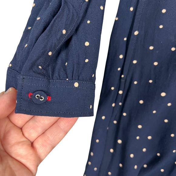 Ines De La Fressange by UNIQLO Navy and Pink Polka Dot Long Sleeve Shirt Dress - Picture 5 of 9